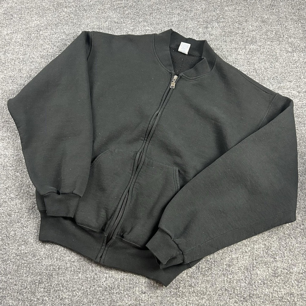 Russell Athletic Sweatshirt Mens Medium Black Full Zip Fleece Kangaroo Pocket